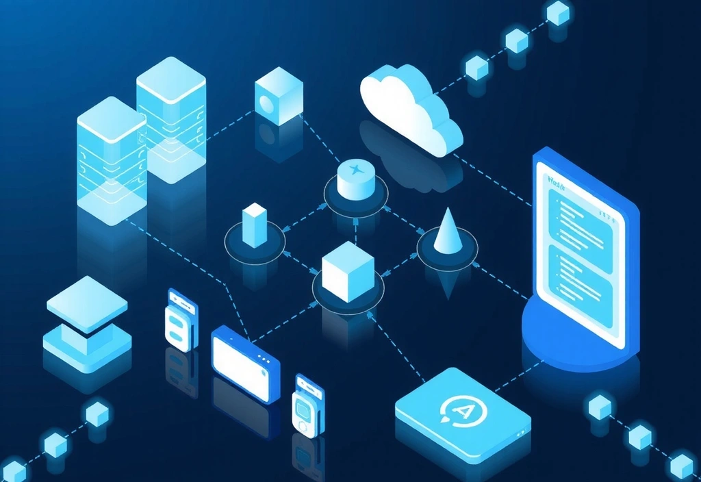 AI technology stack visualization showing machine learning algorithms, neural networks, and data processing